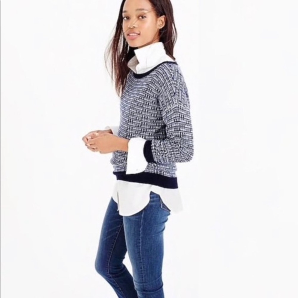 J. Crew Blue Metallic Tweed Pullover Sweater